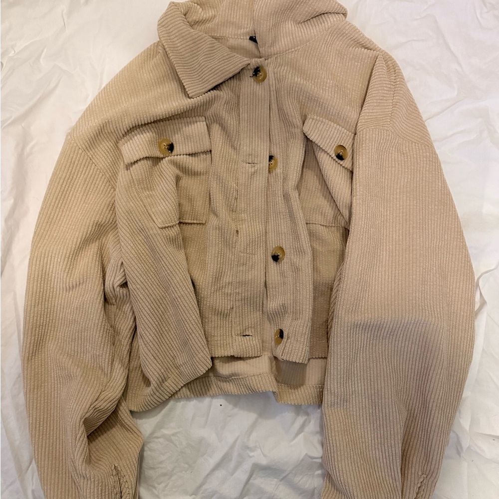 Women's Tan Corduroy Cropped Jacket